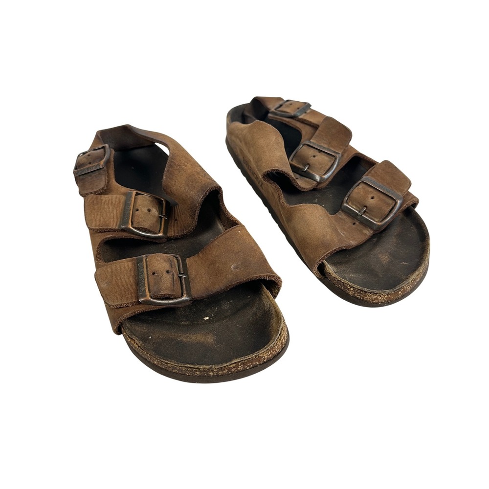 Birkenstock Milano Sandals Suede Leather Brown Womens Size 7 37 EU Grunge Retro